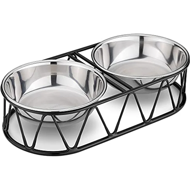 Navaris 2X Futternapf Katze mit Halterung - Futterstation Set Eisennapf für Katzen Hunde - Eisen Fressnapf Set Futterbar mit Edelstahl Halter – Bild 1