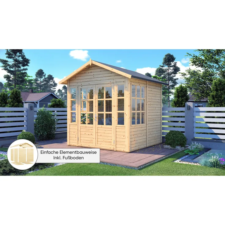 BERTILO Gartenhaus Villa Teehaus, BxT: 276x266 cm, klassischer Stil, nordische Fichte, Sprossenfenster