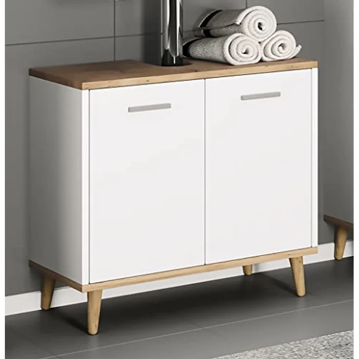 VCM Badmöbel Badunterschrank Waschbeckenunterschrank Badezimmer Schublade Landos Weiß/Honig-Eiche – Bild 2