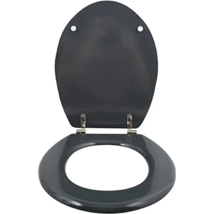 MSV WC-Sitz MDF, 45 cm x 37 cm x 5,6 cm, dunkelgrau, feuchtigkeitsbeständig mit stabilen Edelstahlscharniere – Bild 2