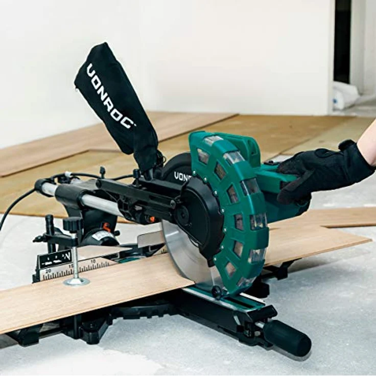 VONROC Kapp- und Gehrungssäge, Zug- und Kappsäge - Elektrische Holzsäge 2200W - 254mm mit Laser & LED, Staubsammelbeutel - Jetzt Variante wählen – Bild 2