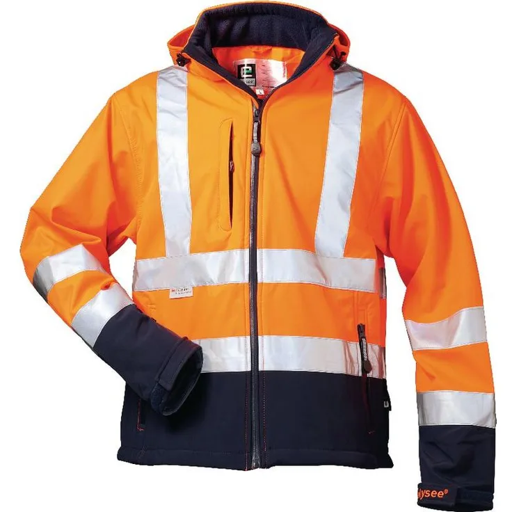 Safestyle Warnschutz-Softshell Jacke Bill, M, orange/marine, wind- und wasserdicht, hoch atmungsaktiv, Reflexstreifen 3M, mit abnehmbarer Kapuze