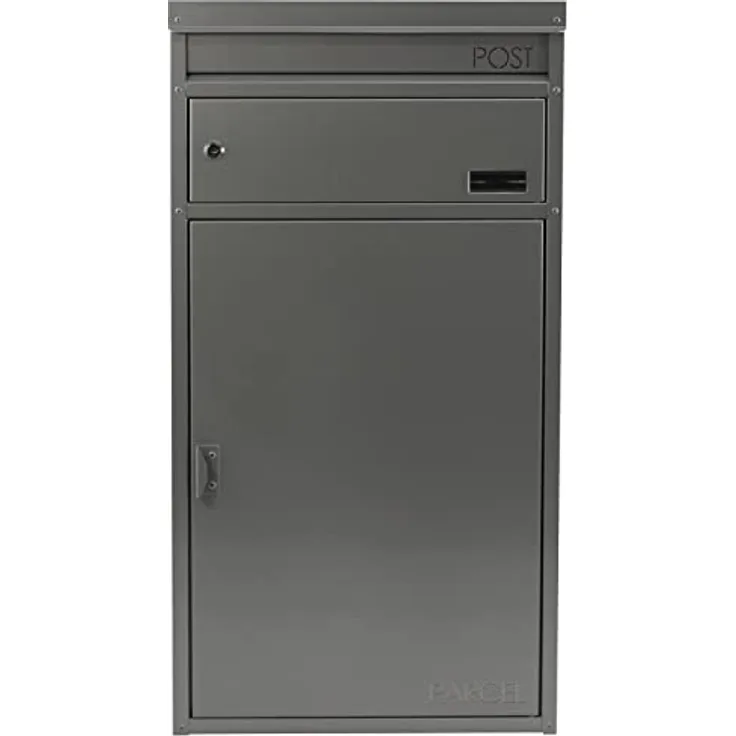 Paketbriefkasten Safepost 65 Paketbox silber-grau (RAL 9006) großer Briefkasten mit gesichertem Paketfach