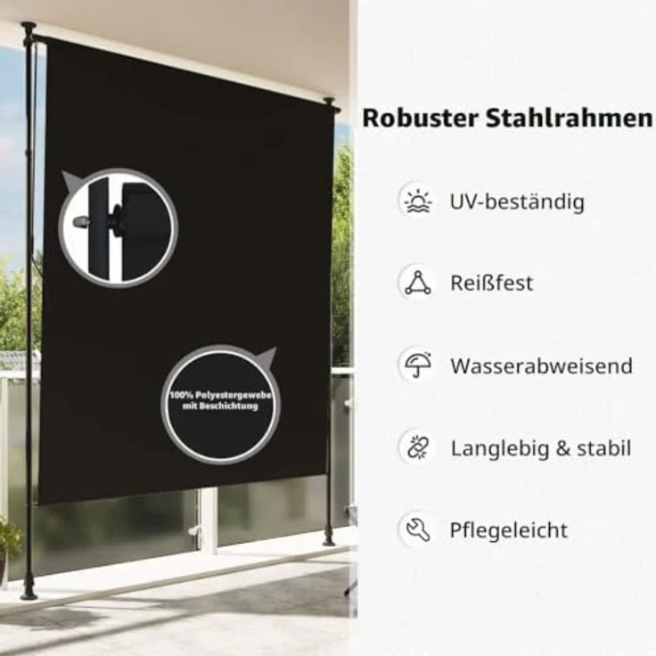 vidaXL Außenrollo 150 x 270 cm Anthrazit mit Handkurbelbetrieb und UV-Schutz – Bild 8
