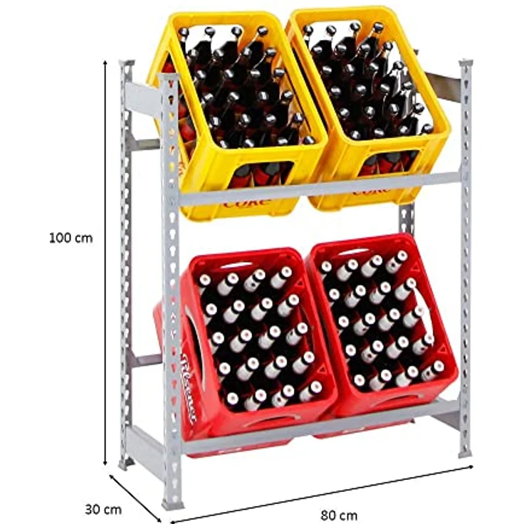 PROREGAL Getränkekistenregal Camel, für 4 Kästen, 2 Ebenen, Traglast 100 kg pro Fachboden, HxBxT 100x80x30 cm, Grau, made in EU – Bild 2