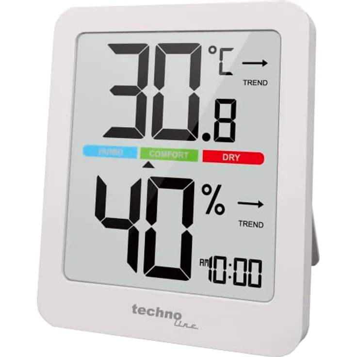 TECHNOLINE ES 9456 Thermo-Hygrometer, kompakt mit Magnethalterung, Temperatur -9,9°C bis 49,9°C, Luftfeuchtigkeit 20% - 95%, orange Hintergrundbeleuchtung – Bild 1