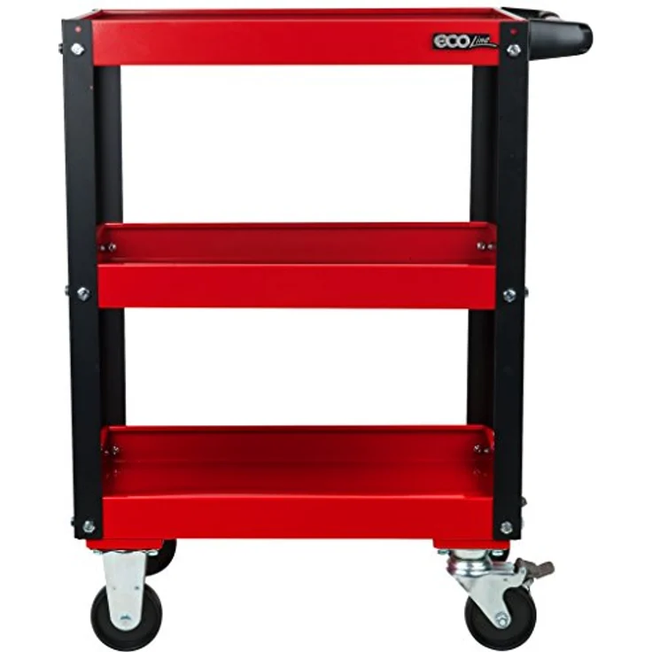 KSTOOLS ECOline Werkstatt-Servicewagen, H850xB680xT425mm, stabiler Stahlblech-Konstruktion, 3 Etagen, rot, hohe Tragkraft bis 150 kg, leicht rollbar mit 4 Rädern – Bild 3