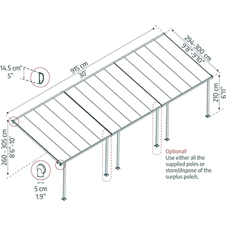 Palram Canopia by Terrassenüberdachung Alu Feria 3X9.15 Polycarbonat Hohlkammerplatten Pergola 915 x 300 cm Grau - Extrem robust und schneelastbeständig – Bild 2