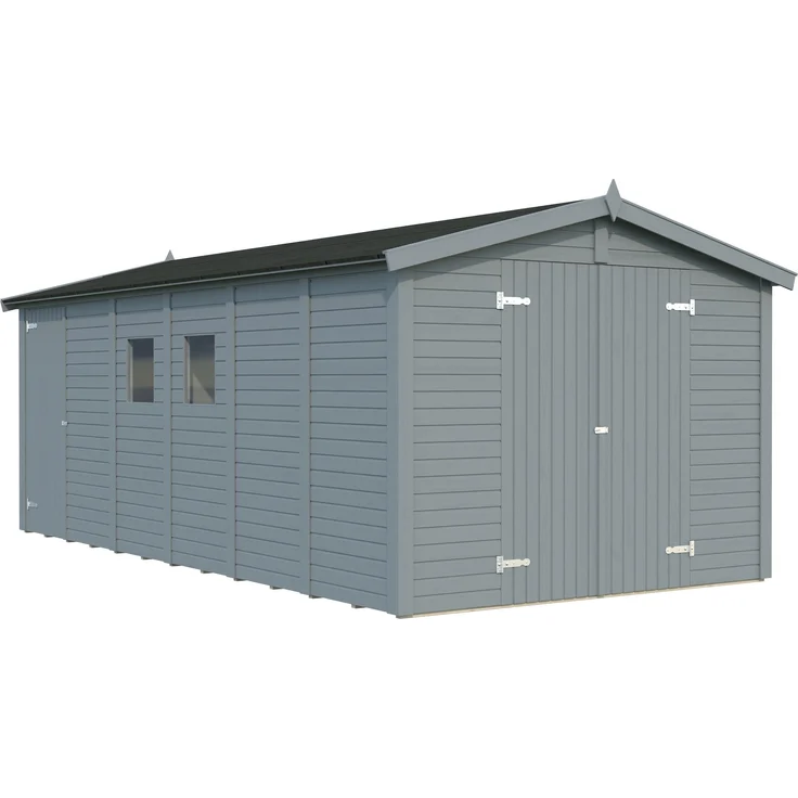 Palmako Gerätehaus Dan 14,7 m², 16 mm hellgrau lackiert, mit zwei separaten Räumen und robusten Wandelementen