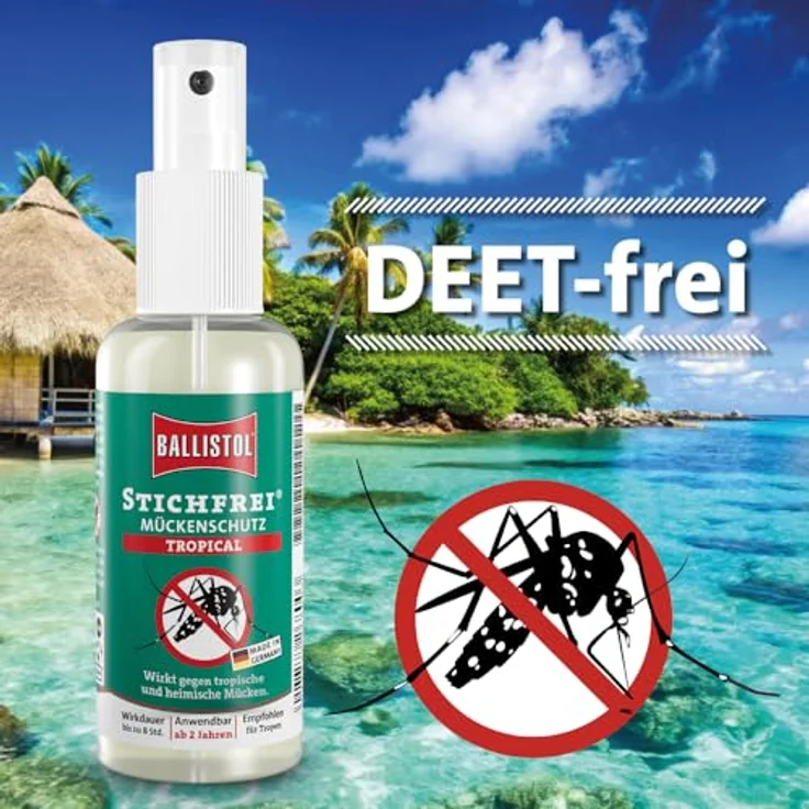 Ballistol Stichfrei Tropical, Insektenschutz-Spray mit 20% Icaridin und 5% Citrepel, 8 Stunden Schutz gegen Mücken und Zecken – Bild 5