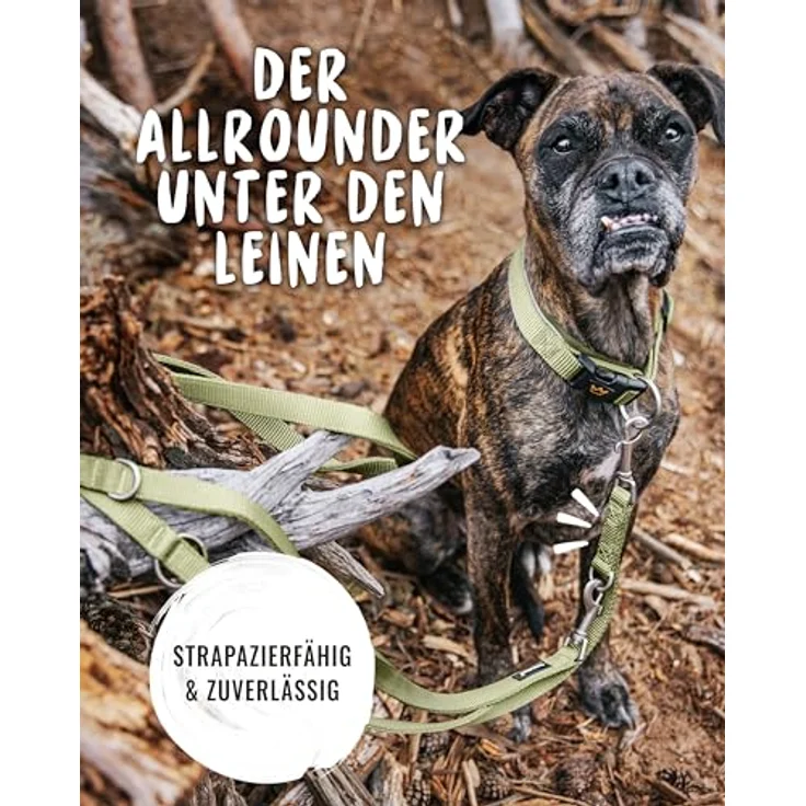 Rudelkönig Führleine Frida, 2,30m verstellbar für mittelgroße und große Hunde, robuste Nylon Leine in Khaki – Bild 5