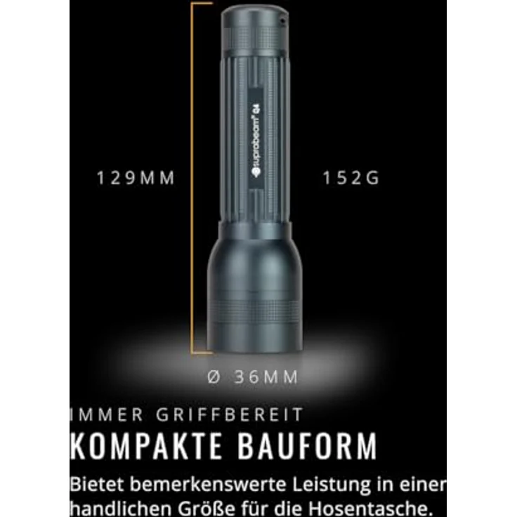 Suprabeam Taschenlampe Q4 (12.90 cm, 400 lm) mit stufenloser elektronischer Dimmung, Hyperfokus Schiebe-Optiksystem – Bild 4