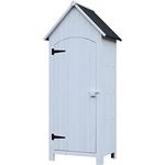 Outsunny Gartenschrank Holz Gerätehaus Gartenhaus Geräteschuppen Geräteschrank Holzhütte Giebeldach Bitumenpappe Weiß 77,5 x 54,2 x 179,5 cm