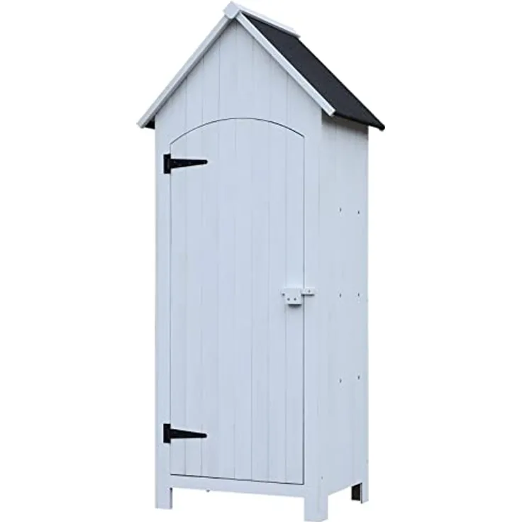 Outsunny Gartenschrank Holz Gerätehaus Gartenhaus Geräteschuppen Geräteschrank Holzhütte Giebeldach Bitumenpappe Weiß 77,5 x 54,2 x 179,5 cm
