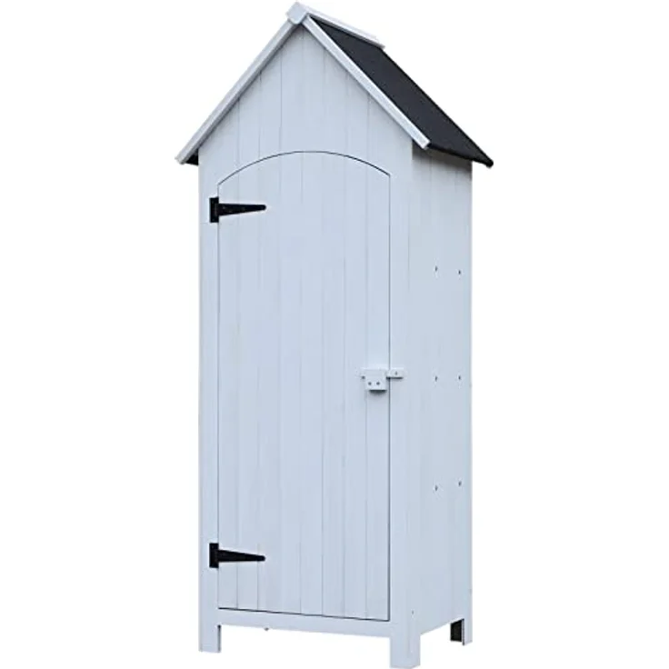 Outsunny Gartenschrank Holz Gerätehaus Gartenhaus Geräteschuppen Geräteschrank Holzhütte Giebeldach Bitumenpappe Weiß 77,5 x 54,2 x 179,5 cm – Bild 1