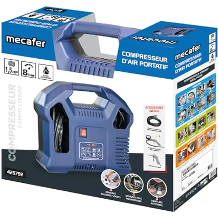 MECAFER 425792, Kompressor ohne Tank mit 1,5 PS und 8 bar Druck, blau, 160 l/min, tragbar – Bild 3
