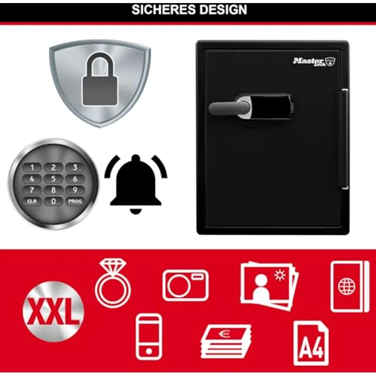 MASTER LOCK Tresor [Feuer- und Wasserfest] [56,5 L] [elektronische Kombination und Alarm] LFW205TWC Für Ausweise, A4-Dokumente, Laptop – Bild 5