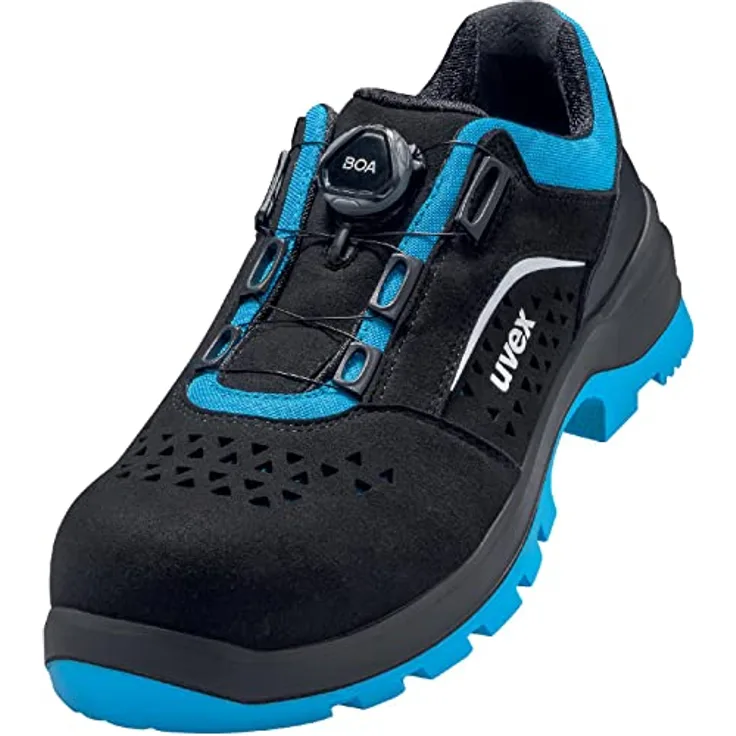 Uvex 2 xenova Halbschuh mit BOA Fit System, Sicherheitsschuhe S1 P SRC, Arbeitsschuhe für Damen & Herren, Schwarz/Blau, Größe 43