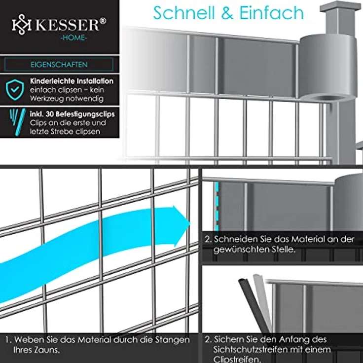KESSER PVC Sichtschutzstreifen Sichtschutz Rolle Doppelstabmatten Zaun Blickdicht Wetterfest und Windschutz Zaunfolie Sichtschutz Garten Gartenzaun Grau, 35 m – Bild 3