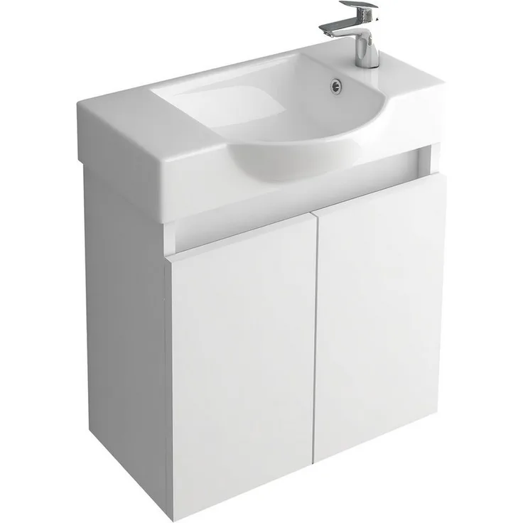 Alpenberger Waschbecken Badmöbel SET 55 cm Breit - Waschtisch mit Unterschrank in Weiß, Soft-Close Schrank 2-türig, pflegeleichtes Keramik Becken - Preisvergleich