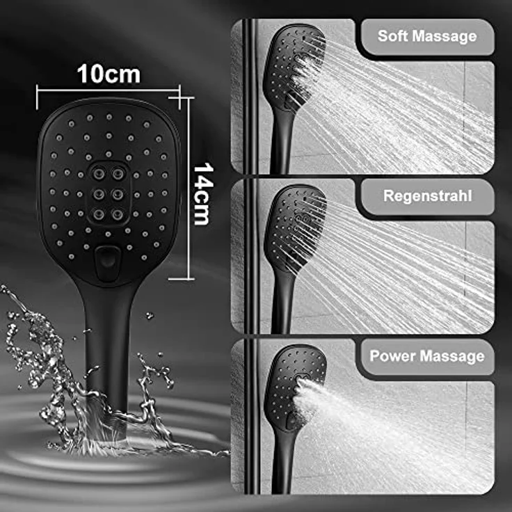 JOHO Regendusche Duschsystem ohne Armatur, Edelstahl Duschset mit 20x20cm Kopfbrause, schwarz, wassersparend – Bild 3