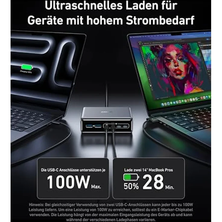 Anker Prime Ladegerät, 200W 6 Anschlüsse GaN Ladestation, USB-C PD Desktop Ladegerät mit Schnell-Laden, kompatibel mit iPhone, Samsung, MacBook, Dell - Schwarz – Bild 3