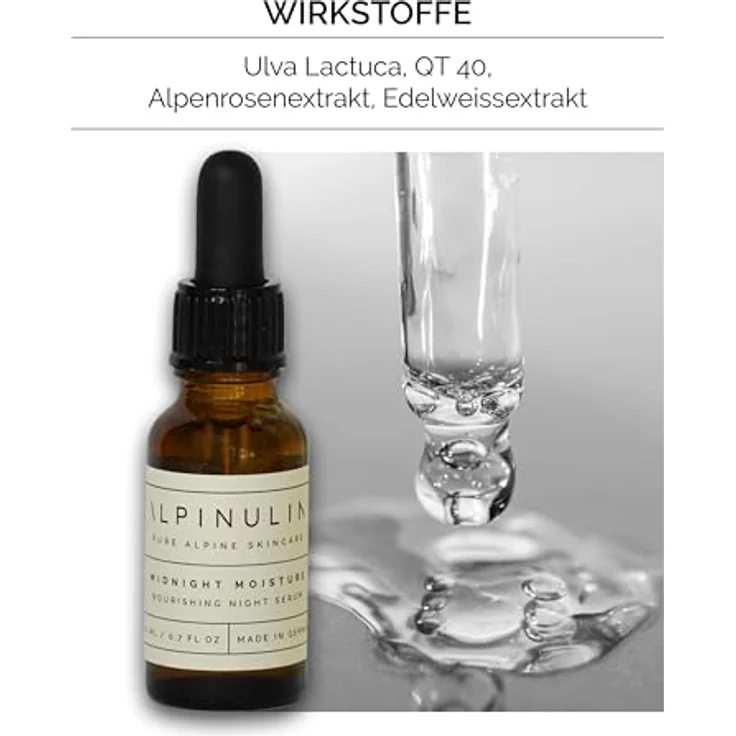 Alpinulin Midnight Moisture Nourishing Night Serum 20ml, Veganes Skincare Serum mit alpinen Wirkstoffen, Antioxidative Anti Aging Nachtpflege – Bild 5