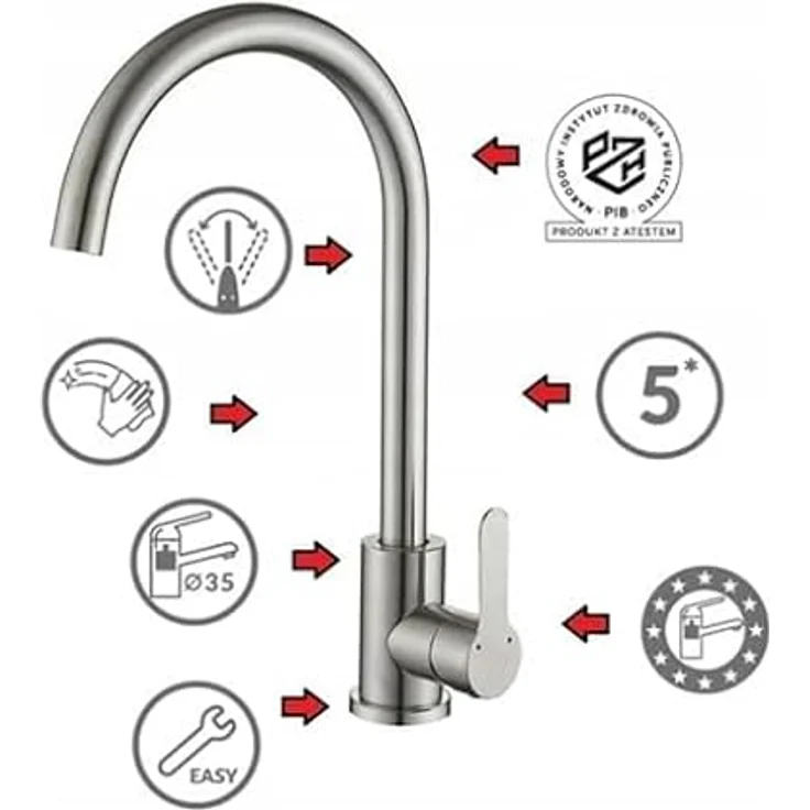 Kuchinox Edelstahl Doppelspülbecken 78x43 cm, 2-Kammer mit Mischbatterie, Siphon und Zubehör, schwenkbarer Auslauf, Silber – Bild 3