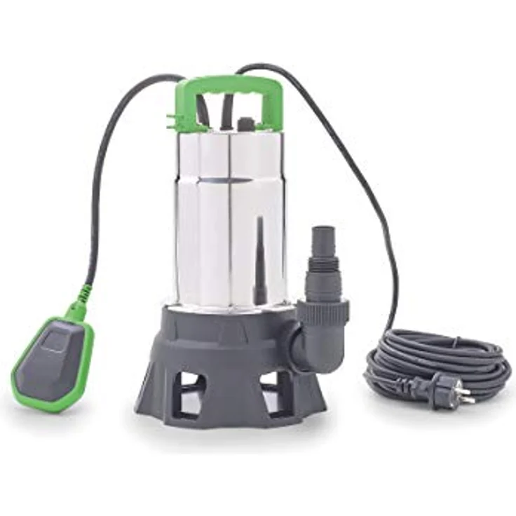 AQUANIQUE Tauchpumpe DWP 10000, Schmutzwasserpumpe mit 10.000 l/h Fördermenge, 400 W, Edelstahlgehäuse, grüne Bedienelemente, max. 6 m Förderhöhe – Bild 1
