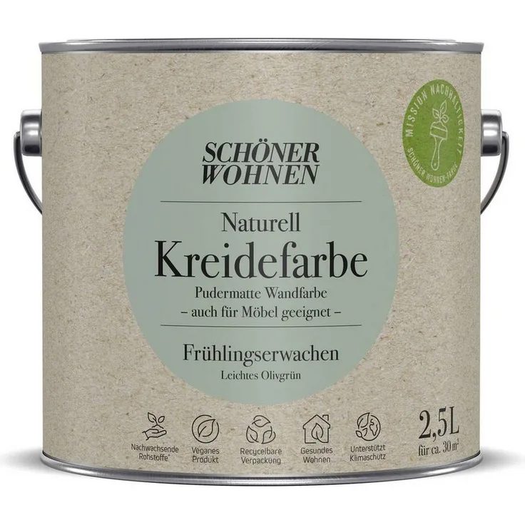 SCHÖNER WOHNEN FARBE Wand- und Deckenfarbe Frühlingserwachen, Wasserdampfdurchlässig, konservierungsmittelfrei, 2,5 L