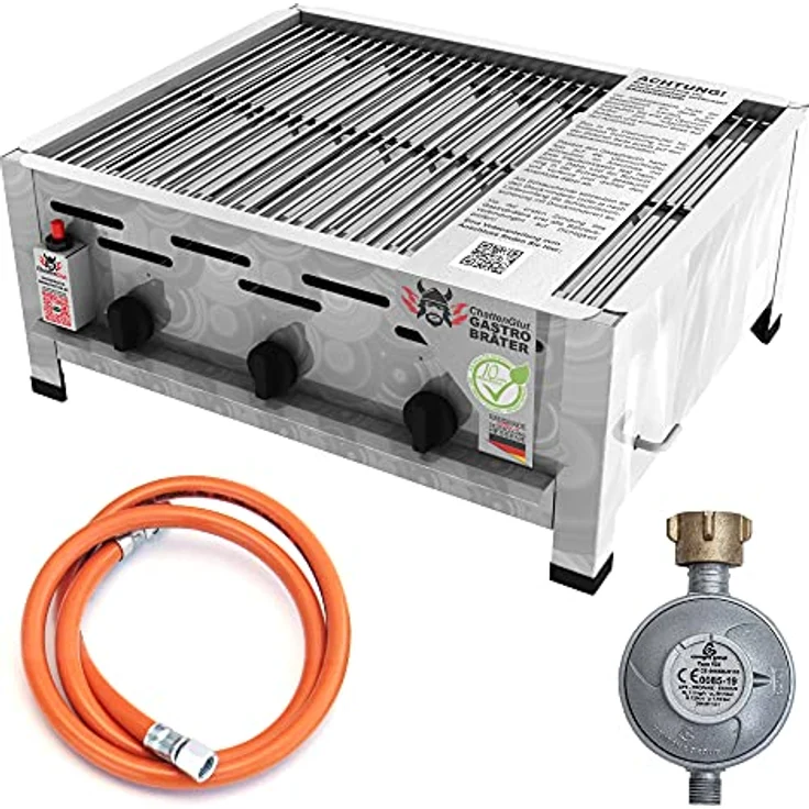 ChattenGlut Basic Gasbräter 3-flammig, aus Edelstahl, mit Piezozündung und geringerem Gasverbrauch – Bild 1