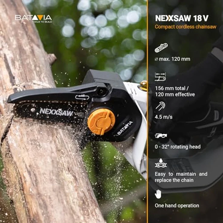 Batavia Nexxsaw V3.1, Akku-Kettensäge mit Ölschmiersystem und rotierendem Kopf, einhandbedienbar – Bild 7