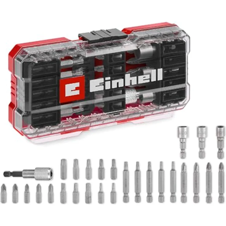Einhell S-Case Bit-Set 28-tlg., mit 15 Bits 25 mm und 9 Bits 50 mm aus Chrom Vanadium Stahl, inklusive 3 Hexagonal-Stecknüssen und Schnellwechselbithalter – Bild 1