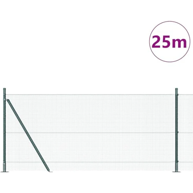 vidaXL Gartentor Schweissdrahtzaun, 1x25 m, pulverbeschichtet, mit 13 Flanschpfosten, grün, Stahl – Bild 3