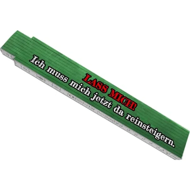 speecheese LASS MICH! Meterstab aus Holz mit Marmoroptik in Grün, 10 Gelenke, lustiger Spruch, Geschenkidee für Handwerker