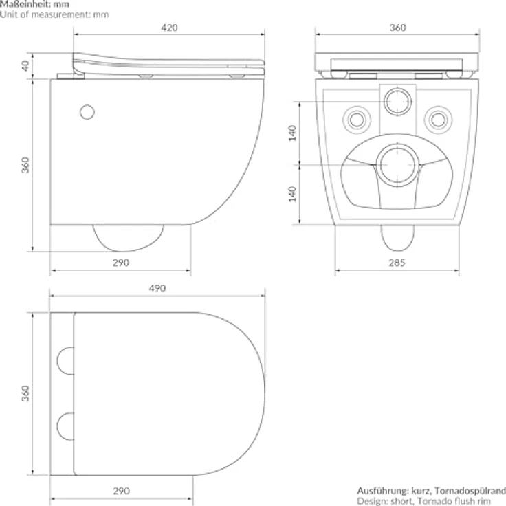 LuxeBath Wand-WC (Weiß) mit Bidet-Funktion, Softclose-Mechanismus und kraftvoller Tornadospülung, spülrandloses Design – Bild 2