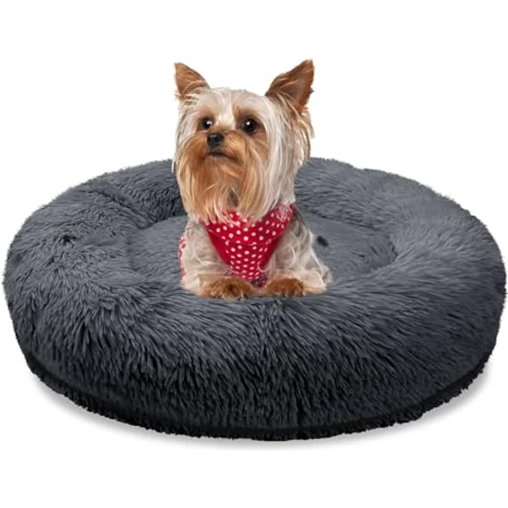 bluzelle Orthopädisches Hundebett für Kleine Hunde & Katzen, 50cm Donut Kissen Memory Foam, Dunkel-Grau – Bild 1