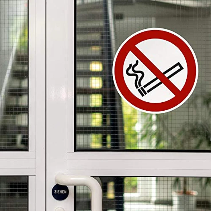 Marahrens Rauchen verboten Aufkleber, PVC-Folie, Ø 100 mm, gemäß ASR A1.3 / ISO 7010 P002, selbstklebend, lichtecht, 10 cm Durchmesser, Verbotszeichen, grau – Bild 3