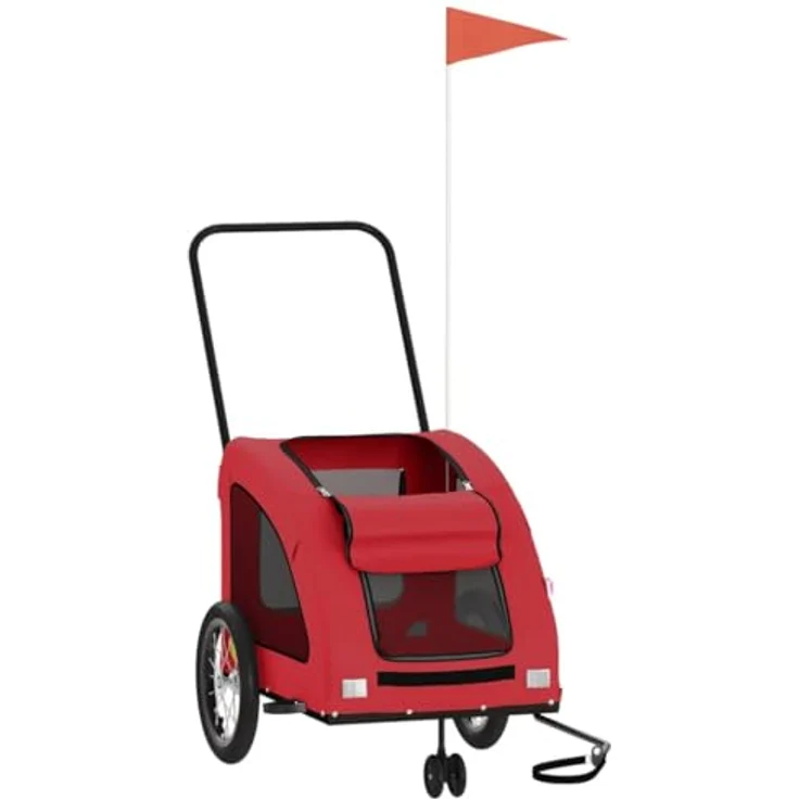 vidaXL Hunde-Transportbox Fahrradanhänger für kleine Hunde, Rot, Oxford-Gewebe und Eisen, 63,5 x 124,5 x 66 cm, max. Tragfähigkeit 45 kg – Bild 4