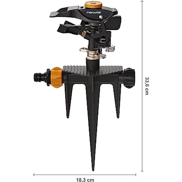Fiskars Impuls-Sprinkler XL, Metallsprinkler mit Abstandsregelung, Sprühbild- und Rotationskontrolle, Ø 26 m Reichweite, Schwarz/Orange, 1023658 – Bild 2
