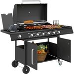 Outsunny Gasgrill 21,2 KW 6+1 Brenner BBQ Grillwagen aus Edelstahl inkl Rolle Seitenbrenner Thermometer Grillrost Kochfeld Seitentisch Gas-Grill für Balkon Camping 144,5 x 56 x 110cm, Silber