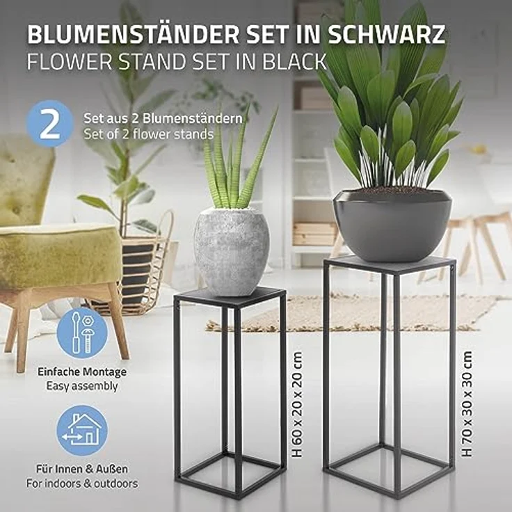 ML-Design 2er Set Blumenständer Schwarz aus pulverbeschichtet Metall – Bild 2