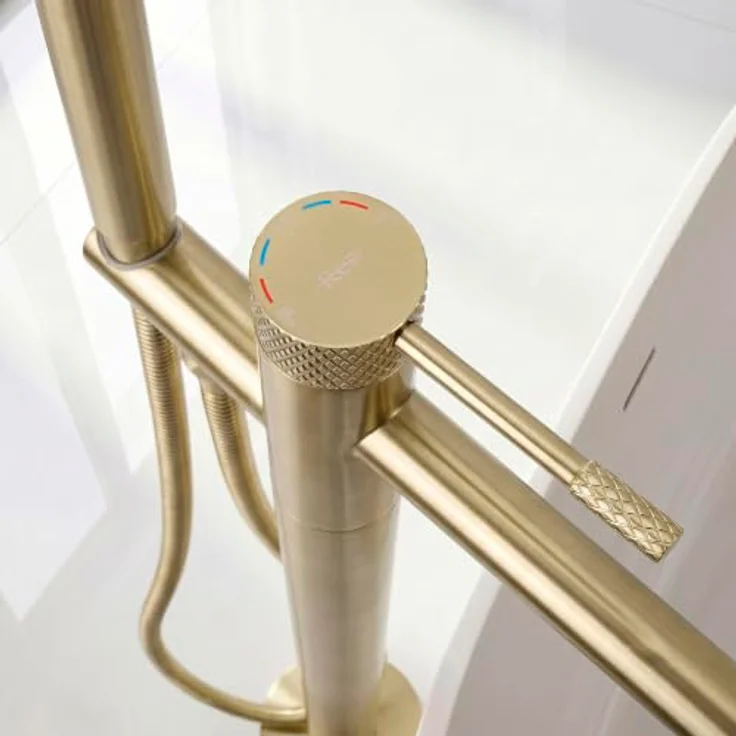 Rea Wannenarmatur Boden Venti, freistehende Bodenmontage, gebürstetes Gold, 26 x 16 x 115 cm – Bild 2