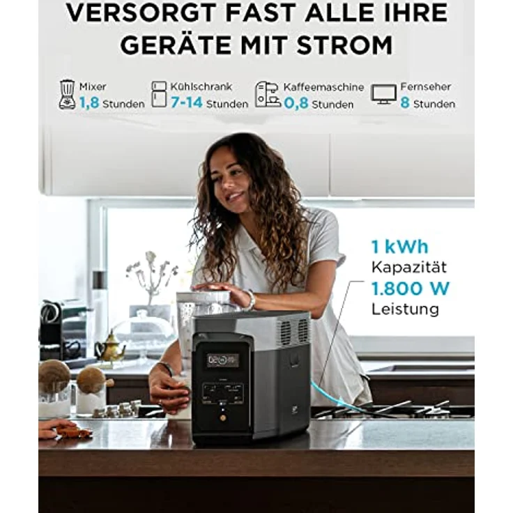 EF ECOFLOW DELTA 2 Tragbare Powerstation 1024Wh, Solar Generator LiFePO4-Batterie, erweiterbarer Kapazität bis zu 3kWh, Schnellladung von 0-80% in 50 Mins, Notstromaggregat für Camping, Wohnmobile – Bild 3