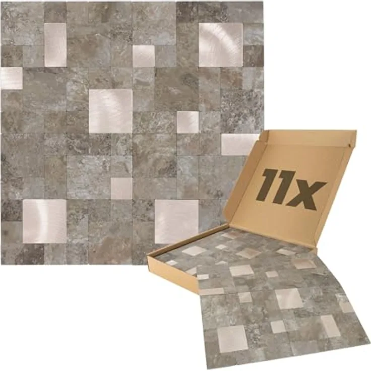 Dalsys 11x selbstklebende Wandpaneele in Steinoptik, 1m² Beige/Gold, leicht zuschneidbar, pflegeleicht