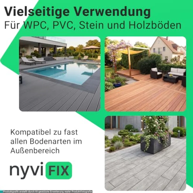 NYVI NYVIFix Terrassendielen Fugendichtband, Profi Dichtung für WPC/PVC/Stein/Holzboden, 10,5mm & 14mm, UV-beständig, grau/braun/dunkelbraun/schwarz, Made in Germany – Bild 5