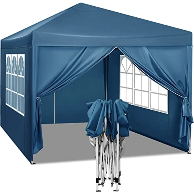 WOLTU Pavillon Pop-Up wasserdichter Faltpavillon Sonnenschutz Event Pavillon mit Seitenwänden Gartenpavillon auf Terrasse Camping Festival Pagodenzelt aus Oxford Metallrahmen 3 x 3 m Blau – Bild 1