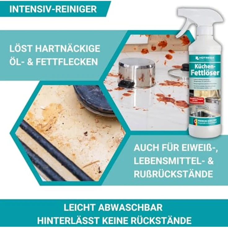 HOTREGA® Küchen Fettlöser 500ml, effektiver Küchenreiniger für streifenfreie Sauberkeit, schnell wirksam gegen Öl- und Fettablagerungen – Bild 4