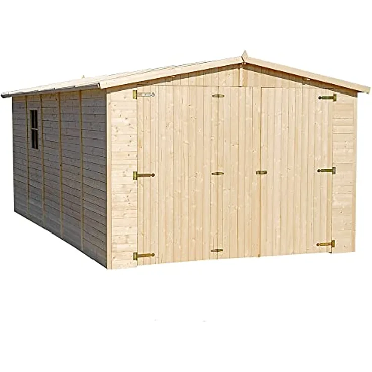 TIMBELA M101 Holzgarage - Abstellraum mit Fenstern - H222x516x324 cm/15 m² Shiplap-Schuppen aus Naturholz - Gartenwerkstatt - Auto- und Geräteschuppen