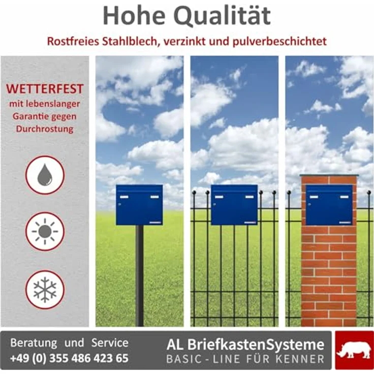 AL Briefkastensysteme Briefkasten blau RAL 5010 Basic 1er Briefkasten mit Namensschild und Schloss 1 Fach DIN A4 wetterfest - Postkasten Mailbox  – Bild 2